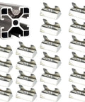 Get Your 20 Pack M8 Shrapnel Nuts For Aluminum Profile Extrusions, featuring 20 sliding nuts for T-slot frames beside an aluminum profile.