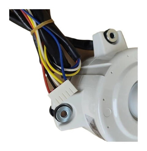 Close-up of wires and mounting on Plug And Play Air Conditioning Outdoor Unit Motor ZWR150-A2 Brushless DC Replacement Fan Motor