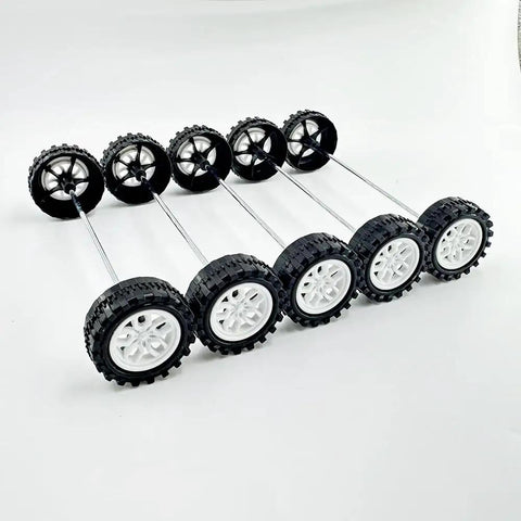 30 Piece Toy Car Wheel Set With 2Mm Shafts And 15 Metal Axles For RC Cars Trucks And DIY Robots Plastic Tire Wheels