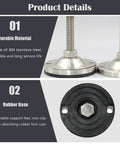 Heavy Duty Adjustable Furniture Leveling Feet Pair Thick Carbon Steel Threaded Base Stabilizer with rubber shock-absorbing base.