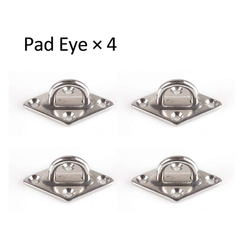 Beefy Heavy Duty Anti Rust Shade Sail Hardware Kit For Rectangle Or Square Sun Sails, 4 stainless steel pad eyes, part of 44 pcs kit