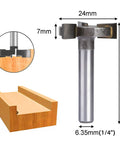 Heavy Duty CNC Spoilboard Surfacing Router Bit One Quarter Inch Shank 7mm Cutting Diameter Tungsten Steel End Mill For Wood Planer Surfacing Slotting And Trimming Projects, with diagram showing measurements.