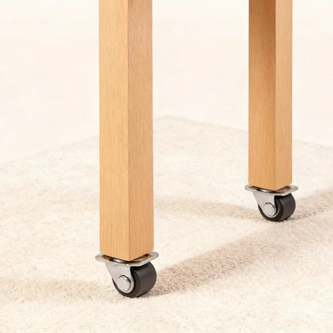 20Lots Furniture Casters, Bottom Mounted for Secure Installation on wooden table leg, featuring small black wheels.