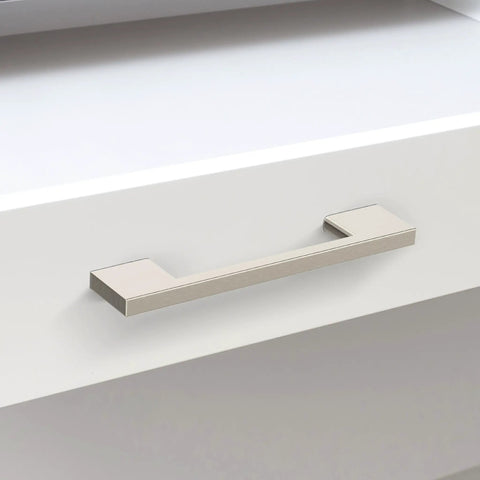 Brushed Nickel Cabinet Pulls 96mm Satin Silver Drawer Handles for Kitchen Cabinets and Vanities on white drawer