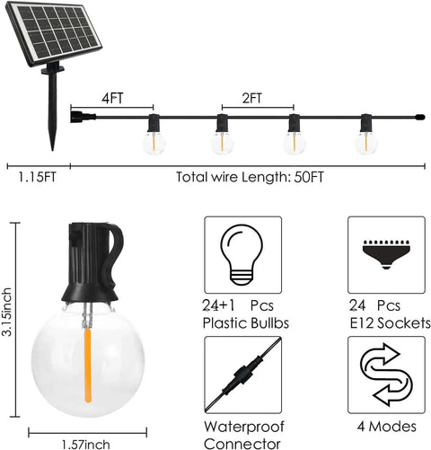 Solar Powered Outdoor String Lights 97ft With 48 Waterproof Shatterproof Bulbs For Patio Backyard Porch Garden Gazebo Pool And Camping No Electric Bills No Fuss Setup Dusk To Dawn Auto On