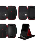 SC4 Portable Launch Monitor Pouch with Protective Hard Carry Case open showing interior compartments for storage