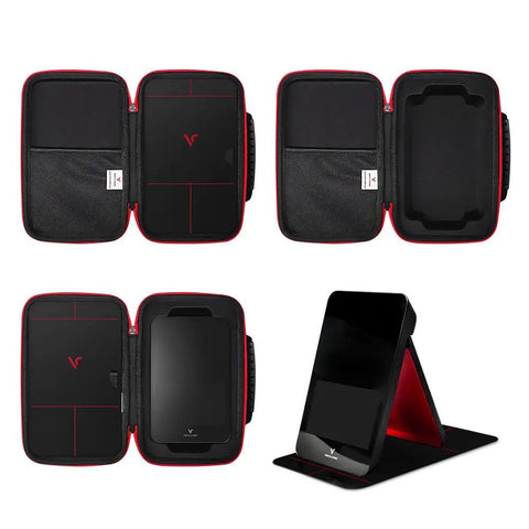 SC4 Portable Launch Monitor Pouch with Protective Hard Carry Case open showing interior compartments for storage
