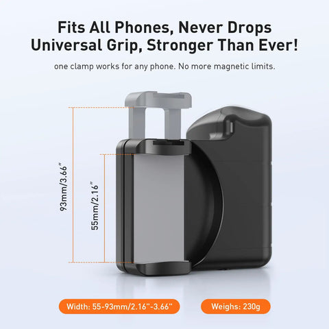 Pro Grade DSLR Style Phone Grip With Bluetooth Remote For iPhone And Android Phones, black adjustable handheld grip