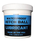 Waterproof 6 oz Hitch Ball Lubricant jar, USA-made, for reducing wear and friction on ball mounts, hitches, and towing components.