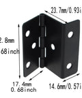 Vintage Black Triple Fold Cabinet Hinges Four Pack Solid Iron Door Hardware Including Mounting Screws, detailed measurements shown.
