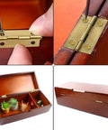 Close-up of 50 Pcs Small Metal Butt Hinges With 200 Screws For Crafts And DIY Projects 18x15mm installed on wooden box lid