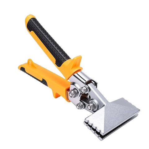 Sheet Metal Hand Seamer 3 Inch with CRV Steel Straight Jaw, TPR Ergonomic Handle, shown from side angle, for metalworking projects.