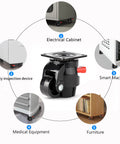 Heavy Duty Leveling Casters For Industrial Machines With Upgraded Ratchet Arm Design Retractable castor for varied equipment use.
