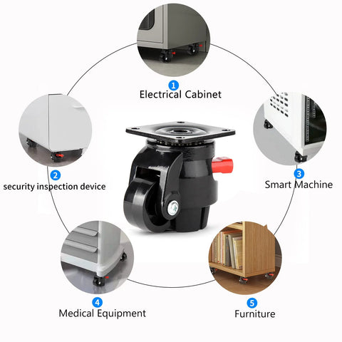 Heavy Duty Leveling Casters For Industrial Machines With Upgraded Ratchet Arm Design Retractable castor for varied equipment use.