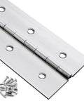 Heavy Duty Stainless Steel Piano Hinge 48 Inch By 3 Inch Width With Mounting Hardware and screws shown.
