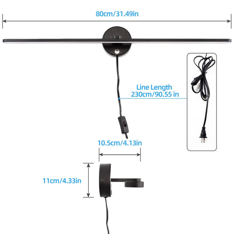32 Inch Picture Lights For Bathroom Vanity And Over Mirror Wall Lighting, Plug In Or Hardwired 18W 3000K Dimmable LED Black Fixture