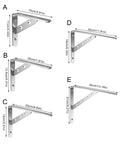 Different sizes of Two Pack Wall Mounted Stainless Steel Brackets With Triangular Structure Heavy Duty Shelf Brackets Adjustable Height.