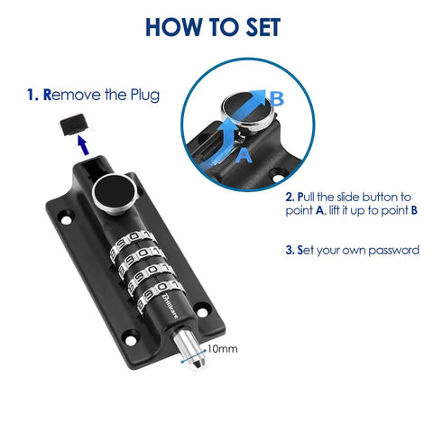 How to set Tough As Nails Four Digit Combination Sliding Bolt Lock For Outdoor Gate Shed And Garage, Weather Tight Zinc Alloy Padlatch.
