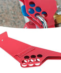 Heavy Duty Ball Valve Lockout Device For Industrial Piping Safety And Padlock Mount Suitable For Dn8 To Dn50 Pipes, red steel design, close-up view.