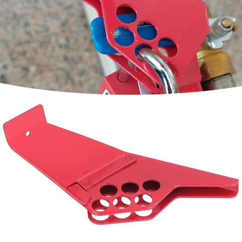 Heavy Duty Ball Valve Lockout Device For Industrial Piping Safety And Padlock Mount Suitable For Dn8 To Dn50 Pipes, red steel design, close-up view.