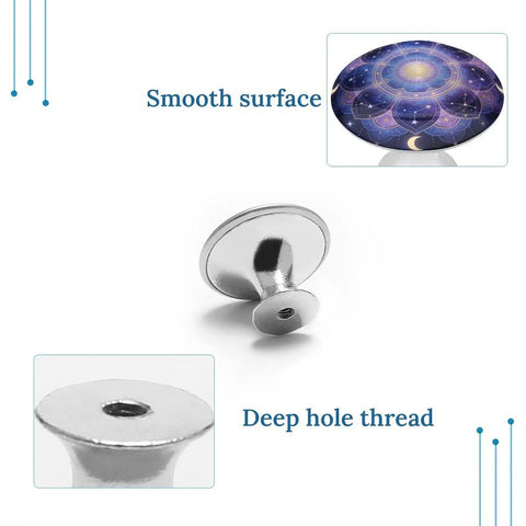 Dope Mandala Celestial Cabinet Knob Set Of 2 Round Drawer Knobs For Cabinets And Dressers Stainless Steel With Brushed Aluminum Base Rust Resistant Durable Hardware For Kitchen And Furniture Makeover, smooth finish and deep thread