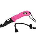 Foldable Dive Knife With Wrist Lanyard Saltwater Resistant For Scuba Diving Spearfishing Fishing Hunting and Camping Gear Pink Stainless Steel