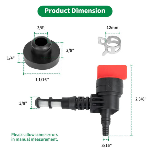Dimensions of Fuel Shut Off Valve Kit For Briggs And Stratton Craftsman Generators With 4 Grommet Clamps and 4 Fuel Tank Grommets