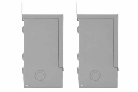 Front view of two Three Phase Delta Buck Boost Step Up Transformer 208V Primary To 230V Secondary Heavy Duty Power Converter units.