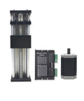 Heavy Duty Nema 23 Stepper Driver With Slick Linear Rail Kit And Hella Smooth Ball Screw Slide Stage 50 To 300 MM Stroke components including motor and driver.