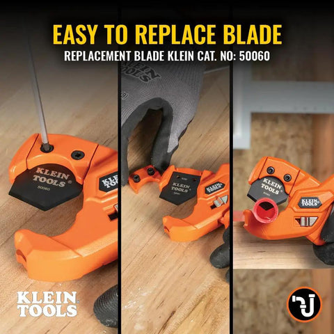 Lightweight PEX Pipe And Tubing Cutter With Soft Molded Handles And Pierce Point Blade shown with easy-to-replace blade and secure grip.