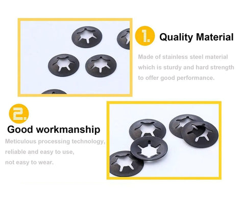235 Piece Black Starlock Internal Tooth Lock Washers Set In 8 Sizes M2 M3 M4 M5 M6 M8 M10 M12, 65Mn Steel displayed