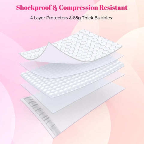 Layered view of 10x13 Inch Bubble Mailers White 25 Pack Poly Padded Waterproof Self Seal Cushioning Envelopes For Shipping.