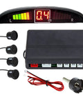 Four Sensor Car Reverse Parking Radar System With LED Display Ultrasonic Back Up Sensors Kit components and display