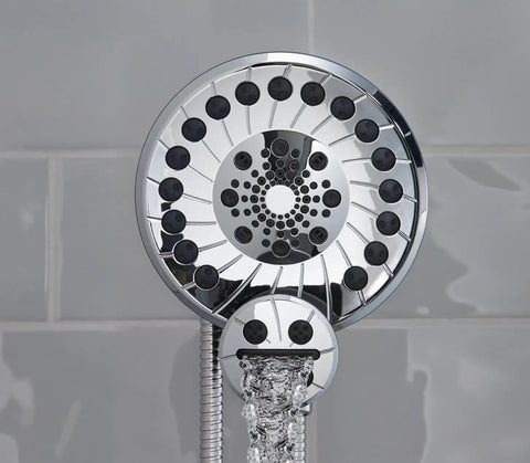 Easy No Tool Shower Arm Upgrade With Dual Head And Wand Five Pattern Shower Head for pet baths and tub cleanup in chrome finish