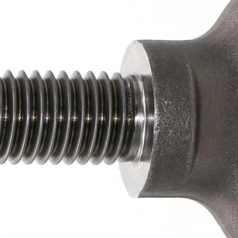Close-up of half-inch forged steel shoulder eye bolt thread, part of Two Pack Built Tough Heavy Duty Lifting Shoulder Eye Bolts for rigging.