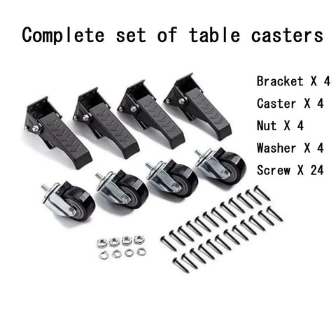 Complete set of Heavy Duty Retractable Caster Swivels With Foot Release Brake 2.5 Inch Polyurethane Wheels and mounting hardware.