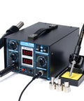 Pro Grade Desoldering Air Pump And Hot Air Rework Station With Digital Display featuring soldering iron and accessories.