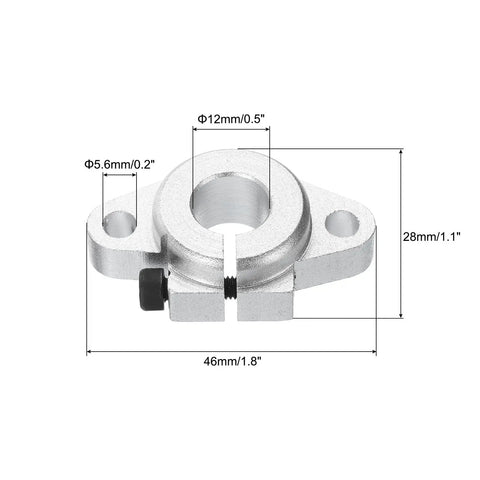 Heavy Duty SHF12 Aluminum Linear Rod Rail Support Clamp Set 4 Pack For 12mm Shafts Precision Mounting Brackets Silver Tone, 46mm size