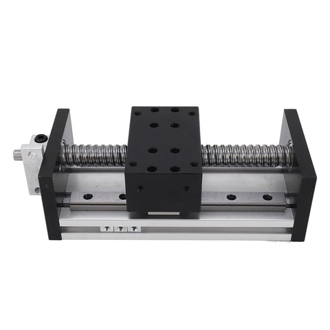 Precision Linear Motion Guide Actuator With Hand Wheel For CNC X Y Z Axes, 100mm Stroke Aluminum Alloy Stage Rail top view with ball screw.