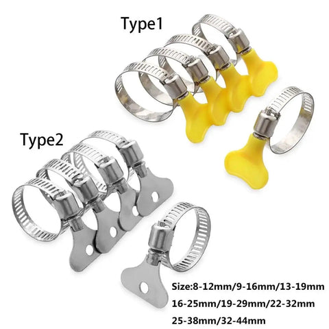 50Pcs Premium Stainless Steel Hose Clamp Kit With Adjustable Worm Drive Gear Levers Perfect For Air Fuel Water Lines Durable Leak Proof Seal 8-44mm, type 1 and 2 clamps