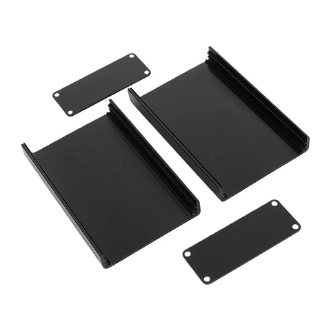 Heavy Duty 80x50x20mm Aluminum Electrical Project Case With Lightweight Metal Cover, includes two black pieces for DIY electronics.