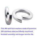 Pair of M4 split lock washers, 304 stainless steel, silver