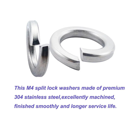 Pair of M4 split lock washers, 304 stainless steel, silver
