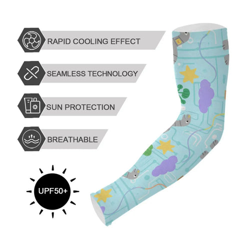 Dope Dinosaur Print UV Arm Sleeves With Anti Slip Ice Silk Cooling Covers Keeping You Chill And Dry During Runs Or Drives While Stretchy Unisex Fit with UPF50+ for sun protection.