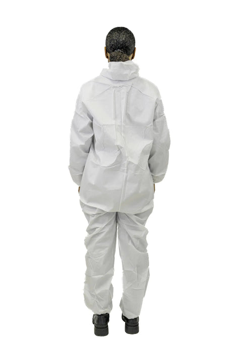 Back view of MicroMax Protective Disposable Coverall For Painting And Cleaning Jobs With Respirator Fit Hood White 4X Large 25 Pack