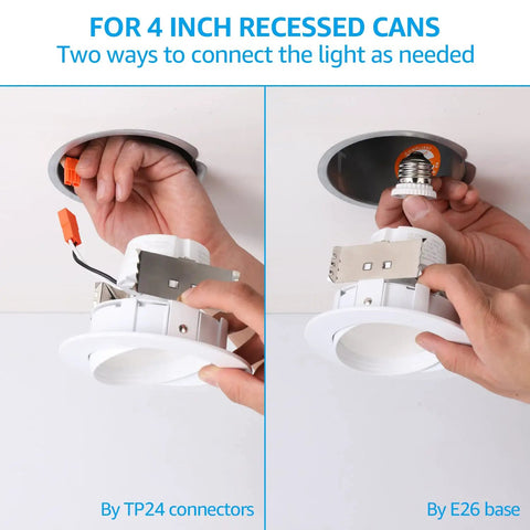Installation of 4 Inch Retrofit LED Gimbal Recessed Light Pack Of Four Dimmable Adjustable Downlight With Swivel Eyeball using connectors