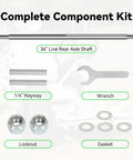 Complete component kit for 36 Inch Rear Axle Shaft Kit For Go Karts And Off Road Vehicles with wrench, gasket, locknuts.