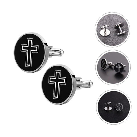Premium Titanium Steel Cross Cufflinks For Men Set Durable And Polished Decorative Shirt Fasteners Classic Fashion Accessory Black