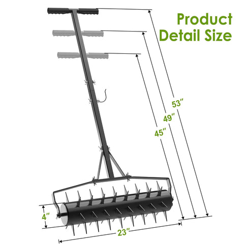 Rolling Lawn Aerator 23 Inch With Heavy Duty 2 Inch Star Shaped Spikes And Adjustable Height Handles Manual Garden Aerator Tool