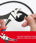 7-Inch Diagonal Pliers In CR-V Steel With Heat-Treated 50CrV Jaws cutting black wire, rust-resistant black finish, bi-material grip